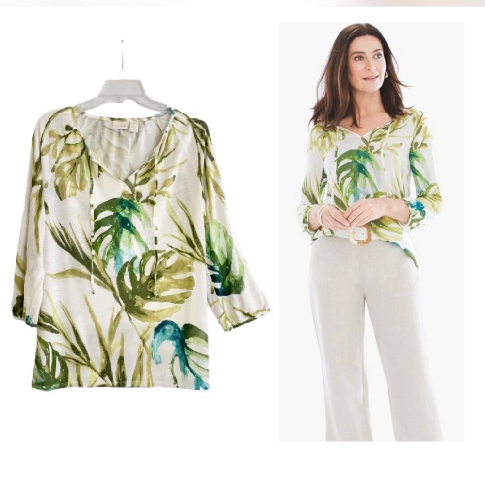 Chico's Havana top with split neckline and 3/4 sleeves Size Med